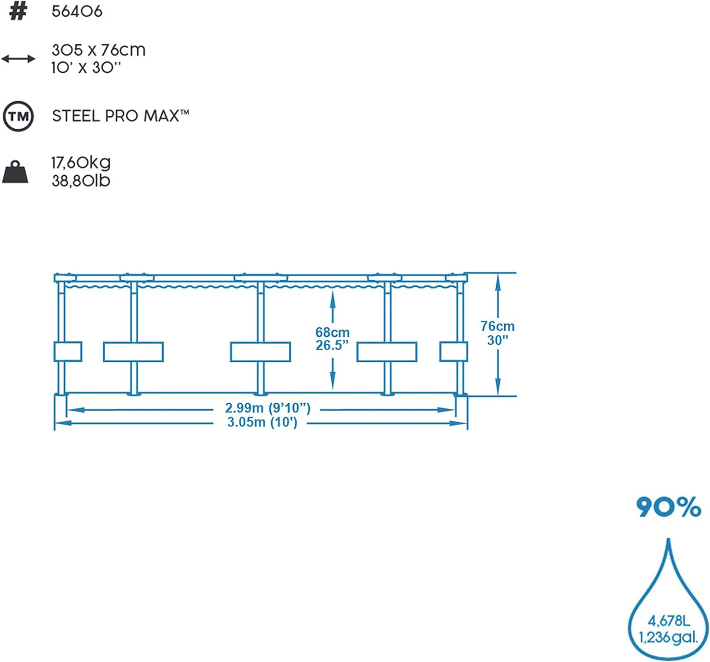 Piscine Hors Sol Steel Pro Max - Ø 305 x 76 cm