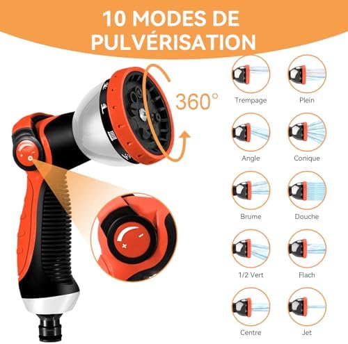 Tuyau d'Arrosage Extensible 30m/100Ft avec 10 Modèles de Pulvérisation Convient aux Robinets de 1/2" et 3/4" Raccords en Métal Durables pour Jardin, Arrosage, Nettoyage