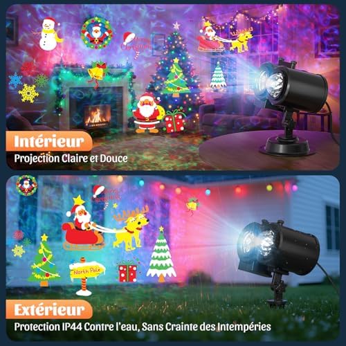 Halloween Projecteur, 16 Diapositives Projecteur Halloween Exterieur Avec Télécommande et Fonction de Chronométrage, 4 Couleurs Motifs D'eau pour Pâques,Thanksgiving,Fête,Noël